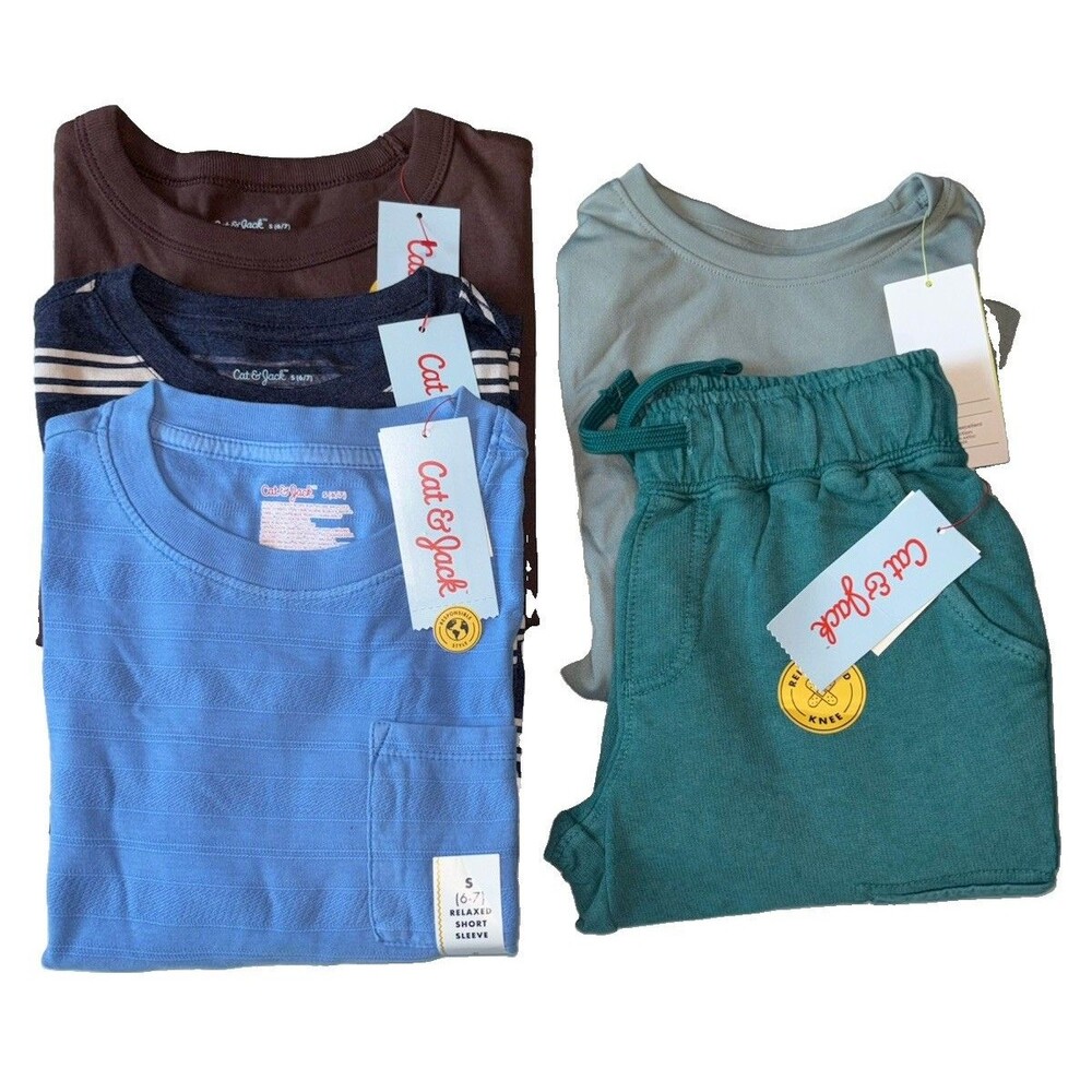 Cat & Jack All In Motion Boys Sz 6/7 Clothing Lot 6pcs NWT Jogger Tees